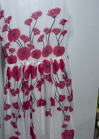 Beyaz V Yakalı Midi Bohem Elbise - Görsel 3