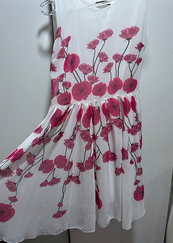 Beyaz V Yakalı Midi Bohem Elbise - Görsel 4