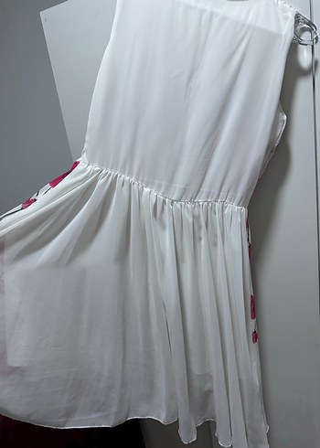 Beyaz V Yakalı Midi Bohem Elbise - Görsel 2