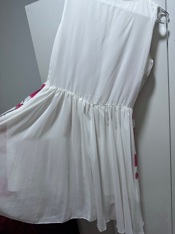 Beyaz V Yakalı Midi Bohem Elbise - Görsel 2