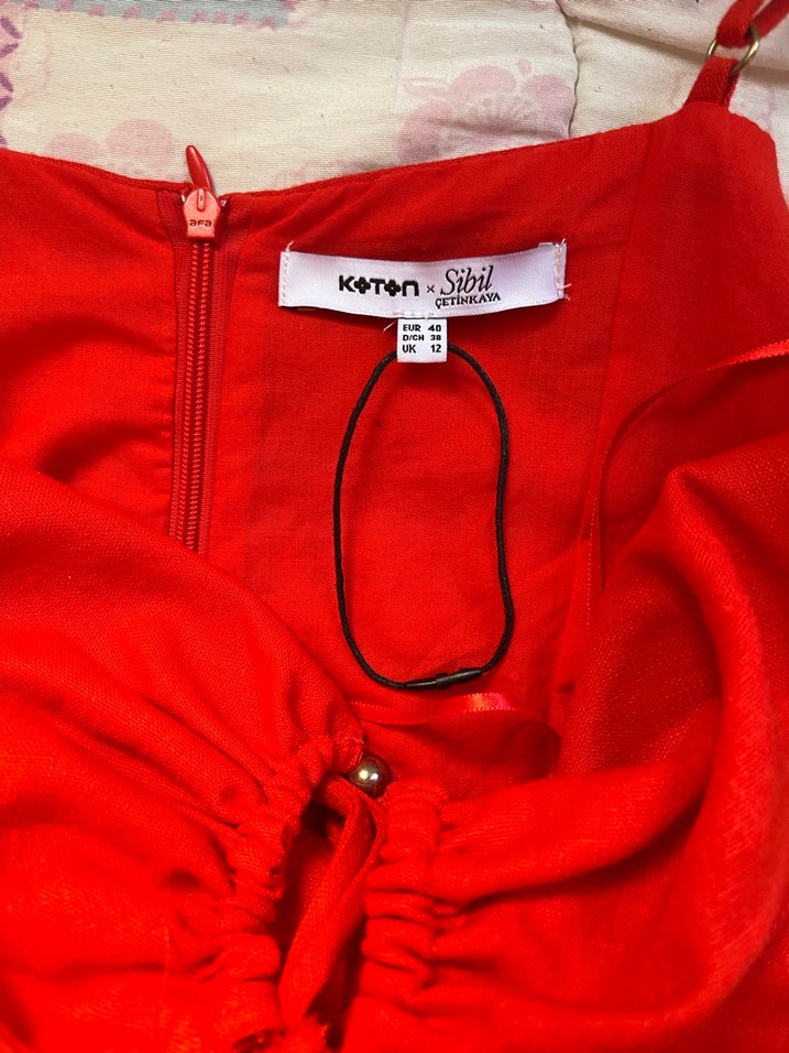 Kırmızı Keten Midi Bohem Elbise - Görsel 2