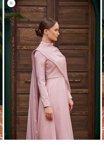 Pembe Uzun Kollu Drapeli Abiye Elbise - Görsel 2