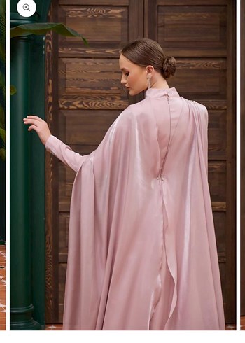 Pembe Uzun Kollu Drapeli Abiye Elbise - Görsel 3