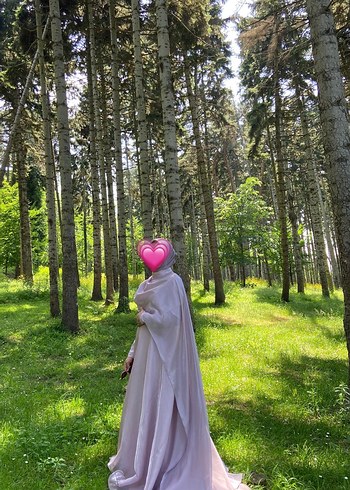 Pembe Uzun Kollu Drapeli Abiye Elbise - Görsel 4