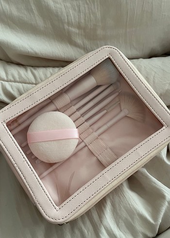 Pudra Pastel Makyaj Fırça Seti ve Taşıma Çantası - Görsel 3