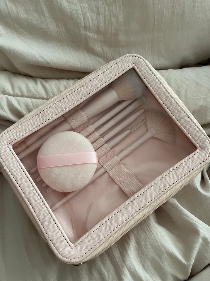 Pudra Pastel Makyaj Fırça Seti ve Taşıma Çantası - Görsel 3