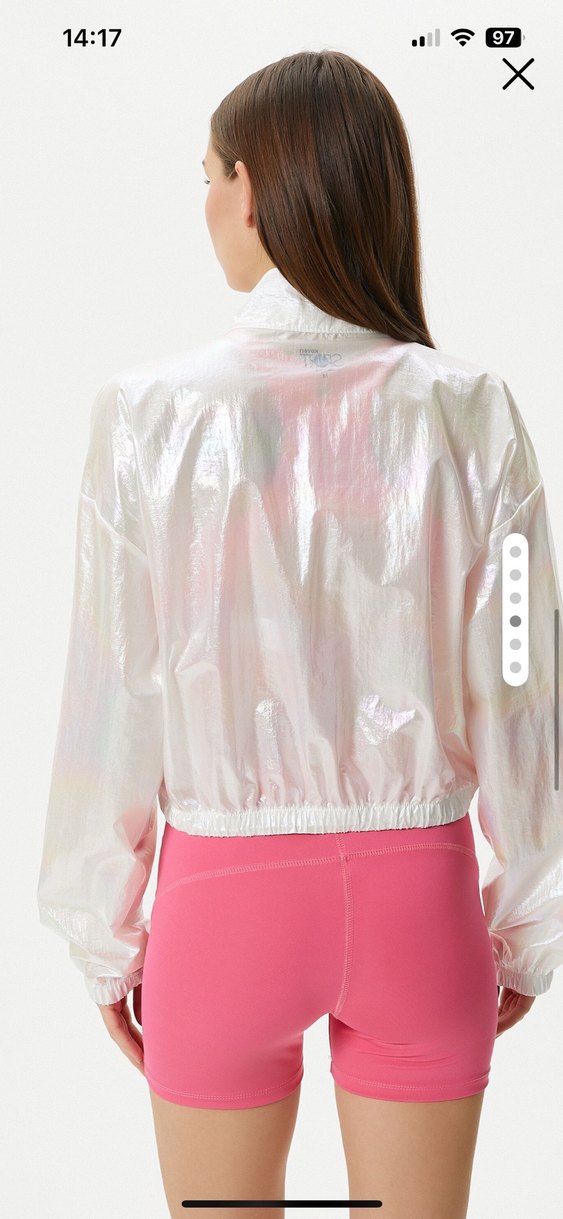 Crop spor ceket parlak paraşüt kumaş - Görsel 3