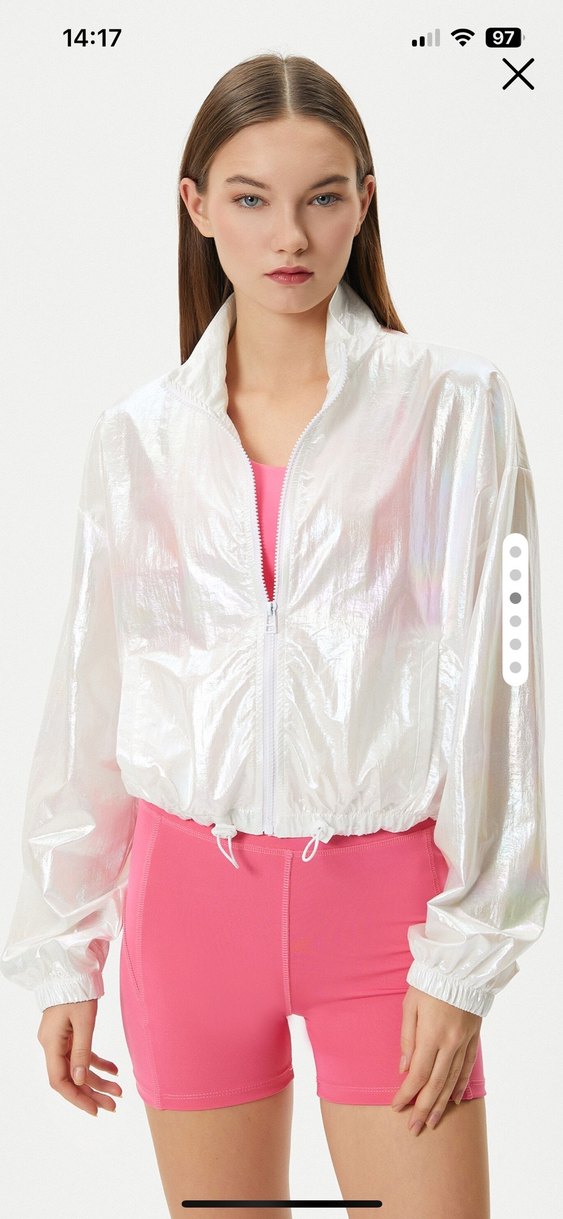 Crop spor ceket parlak paraşüt kumaş - Görsel 4