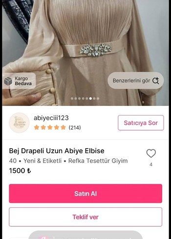 Bej Drapeli Uzun Abiye Elbise