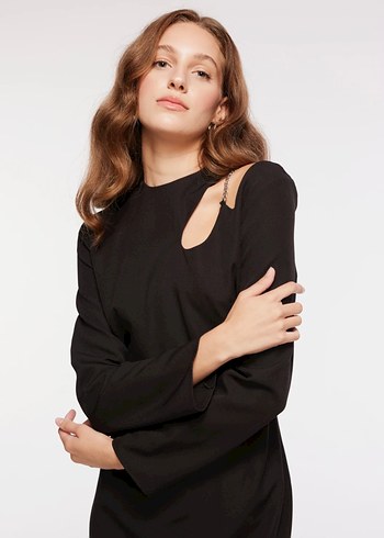 Fabrika Siyah omuz detaylı elbise - Görsel 4