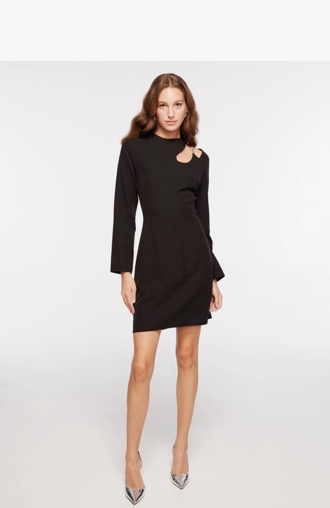 Fabrika Siyah omuz detaylı elbise - Görsel 2