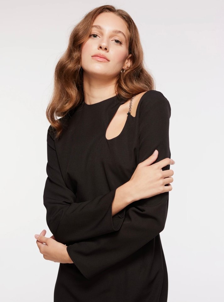 Fabrika Siyah omuz detaylı elbise - Görsel 4