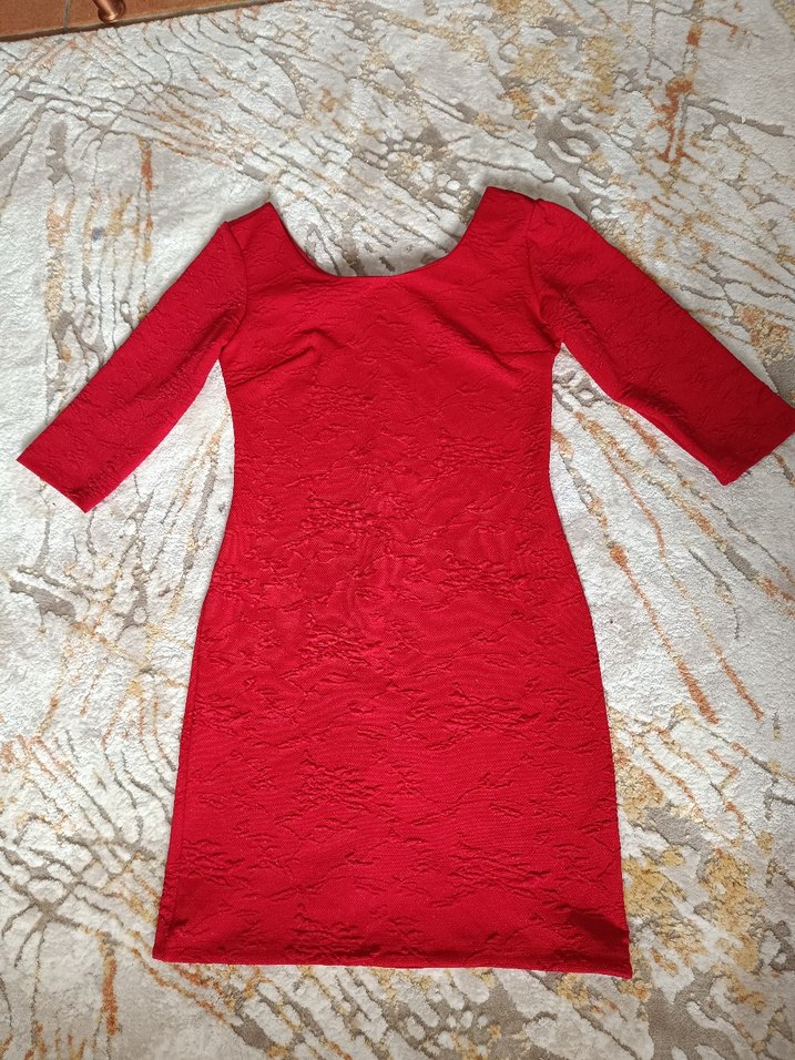 Dantel Detaylı Kırmızı Mini Elbise - Görsel 3