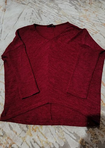 Bordo V Yaka Uzun Kollu Kadın Triko - Görsel 2