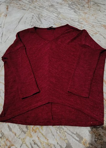 Bordo V Yaka Uzun Kollu Kadın Triko - Görsel 3