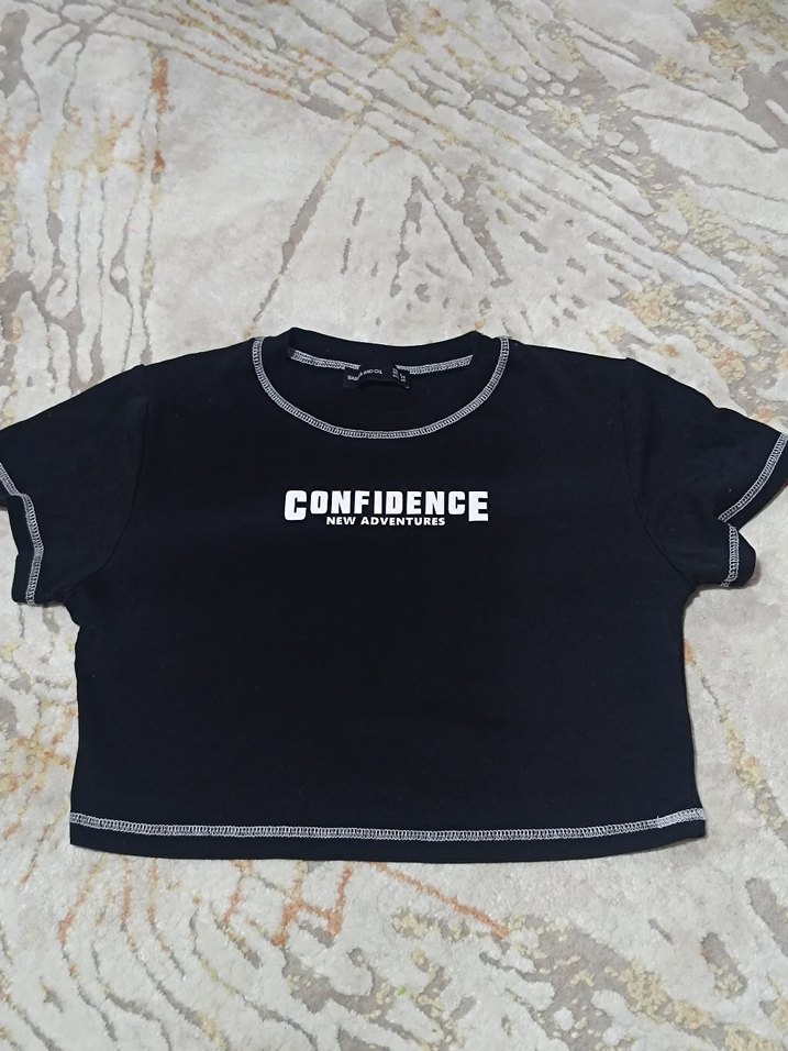 Siyah Pamuklu Kısa Kollu Kadın Tişört - Görsel 2