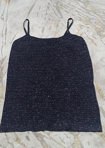 Parlak Siyah Örme İnce Askılı Kadın Atlet - Görsel 2