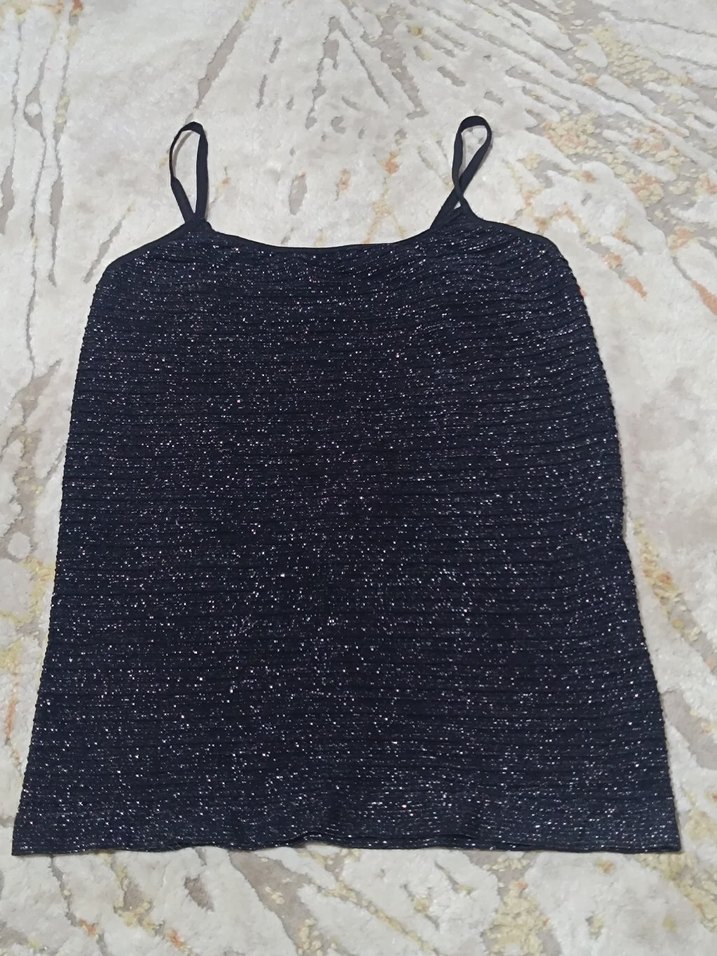 Parlak Siyah Örme İnce Askılı Kadın Atlet - Görsel 2