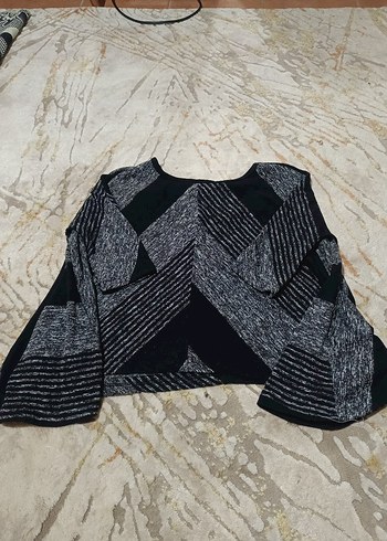 Gri Bohem Kısa Triko Kadın Kazak - Görsel 2