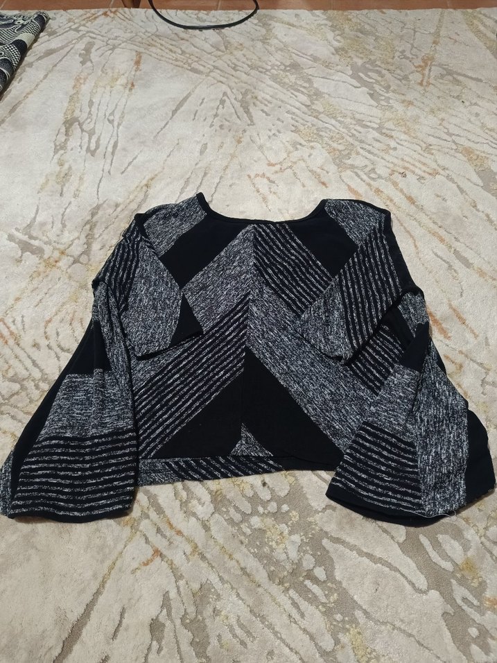 Gri Bohem Kısa Triko Kadın Kazak - Görsel 2