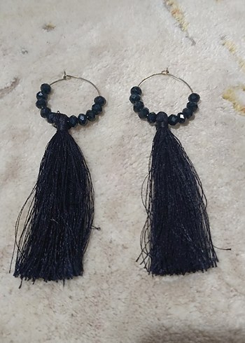 Lacivert Püsküllü Bohem Uzun Küpe - Görsel 3