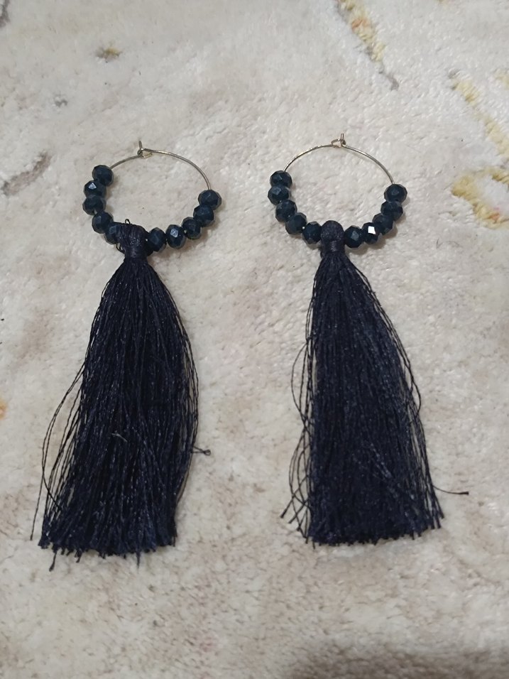 Lacivert Püsküllü Bohem Uzun Küpe - Görsel 3