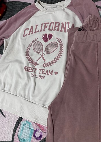 Kızlar için pamuklu pembe baskılı eşofman takımı - Görsel 2