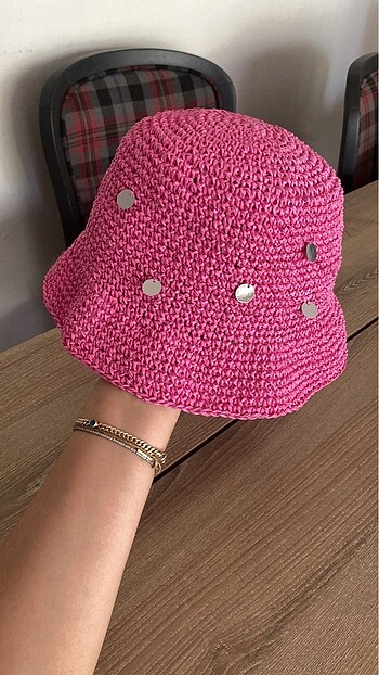 Beden pembe Renk Kağıt ip el emeği şapka