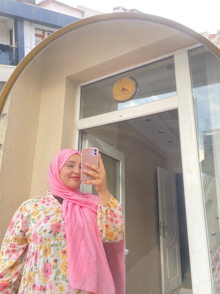 Pembe Bağlama Desenli Uzun elbise - Görsel 2