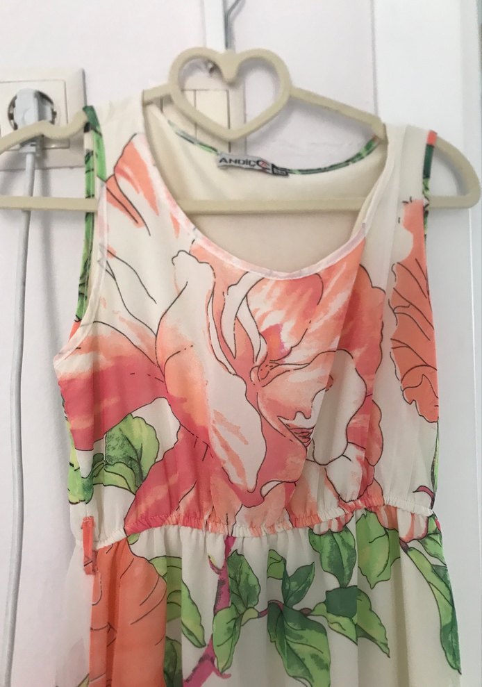 Pembe Çiçek Desenli Uzun Bohem Elbise - Görsel 2