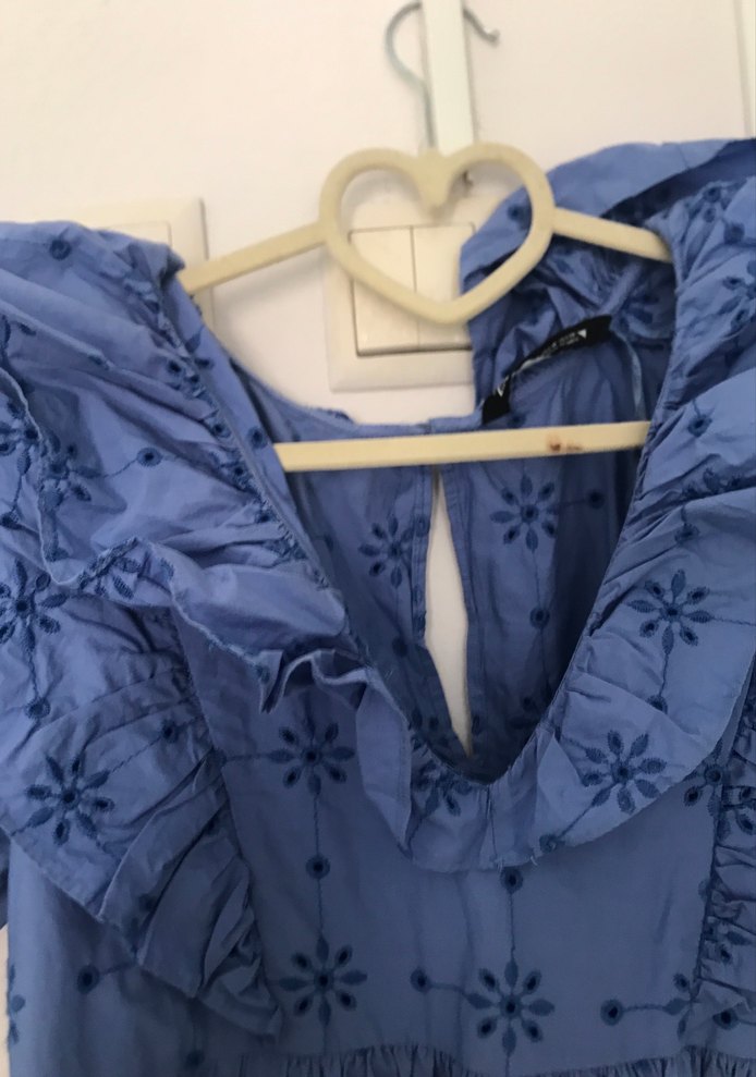 Mavi Nakışlı Uzun Bohem Elbise - Görsel 3