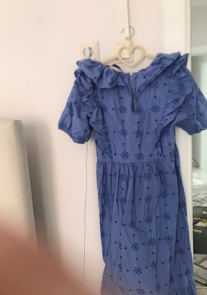 Mavi Nakışlı Uzun Bohem Elbise - Görsel 4