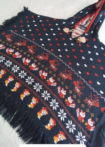 Kapüşonlu Nakışlı Kız Çocuk Ponçosu - Görsel 7