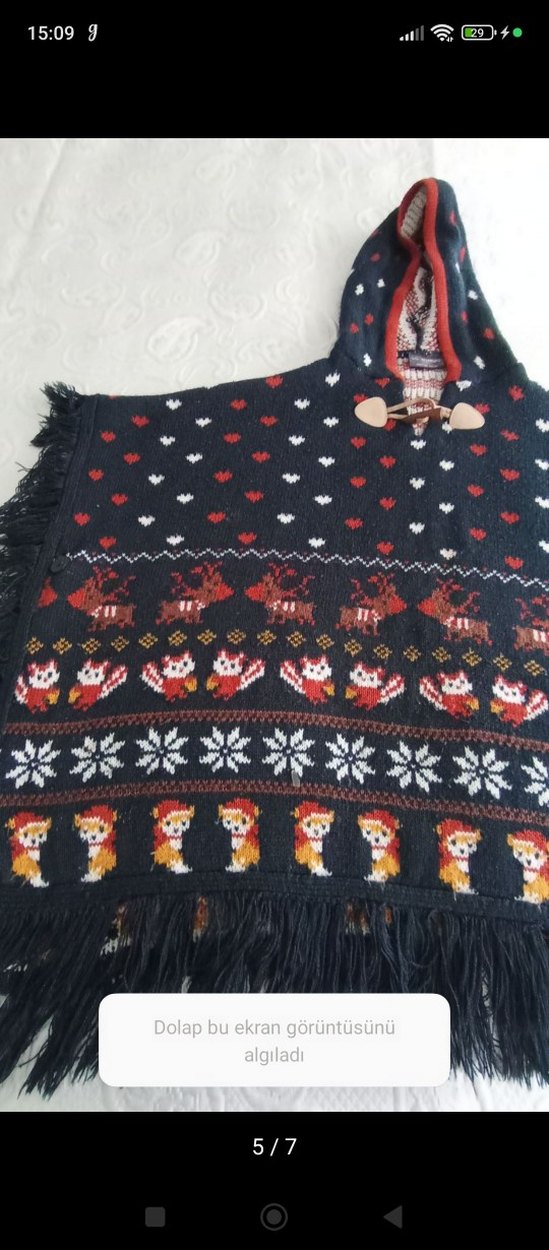 Kapüşonlu Nakışlı Kız Çocuk Ponçosu - Görsel 2