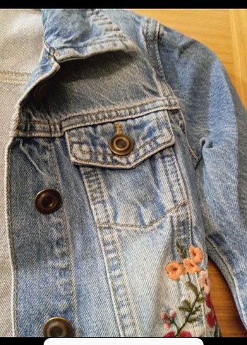 Nakışlı Mavi Kız Çocuk Kot Ceket - Görsel 4