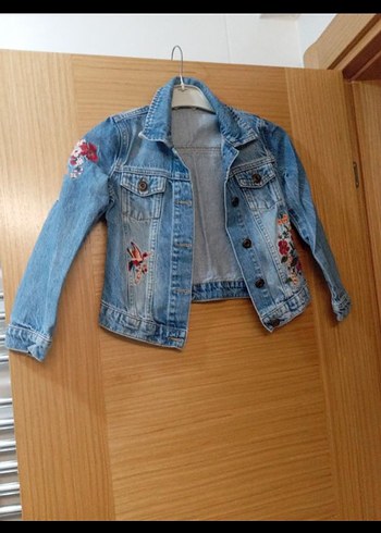 Nakışlı Mavi Kız Çocuk Kot Ceket - Görsel 2