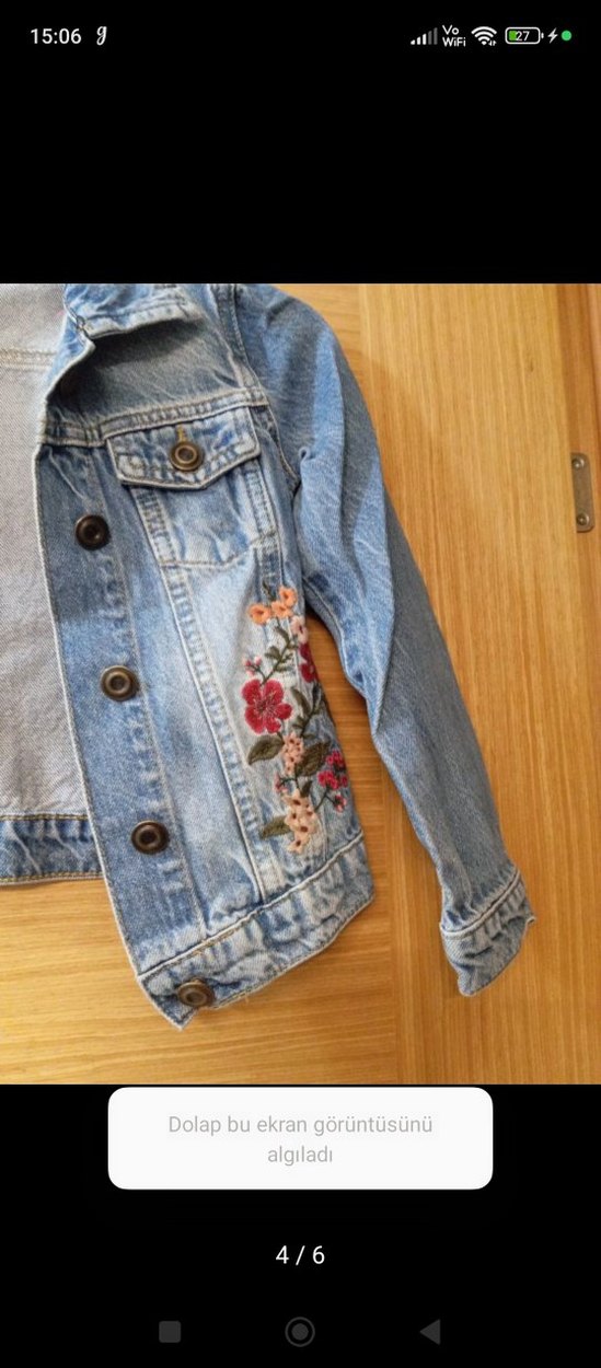 Nakışlı Mavi Kız Çocuk Kot Ceket - Görsel 5