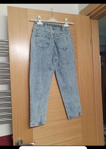 Gri Mavi Bol Kesim Kemerli kız çocuk kot Pantolon - Görsel 3