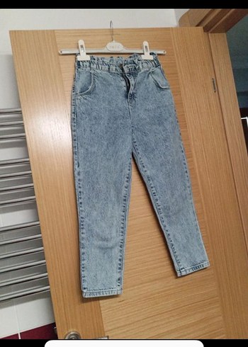 Gri Mavi Bol Kesim Kemerli kız çocuk kot Pantolon - Görsel 2