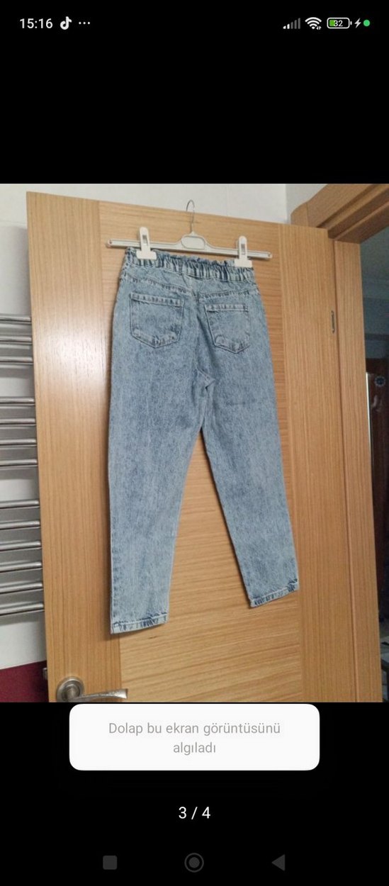 Gri Mavi Bol Kesim Kemerli kız çocuk kot Pantolon - Görsel 3