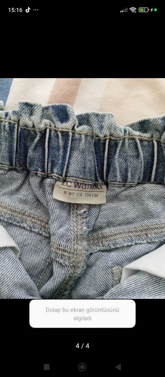 Gri Mavi Bol Kesim Kemerli kız çocuk kot Pantolon - Görsel 4