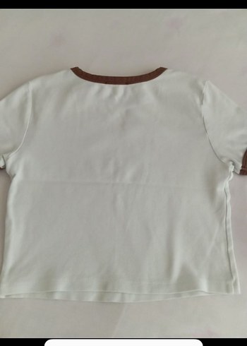 Kahverengi Baskılı Kısa Kollu Crop Tişört - Görsel 6