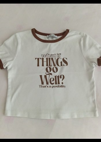 Kahverengi Baskılı Kısa Kollu Crop Tişört - Görsel 8