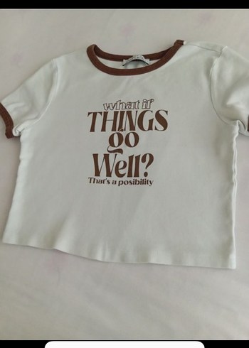 Kahverengi Baskılı Kısa Kollu Crop Tişört - Görsel 4