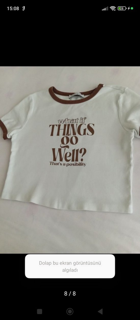 Kahverengi Baskılı Kısa Kollu Crop Tişört - Görsel 4