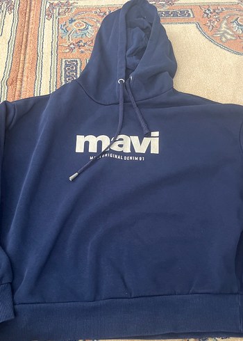 Mavi Kapüşonlu Fermuarlı Sweatshirt xs beden - Görsel 2