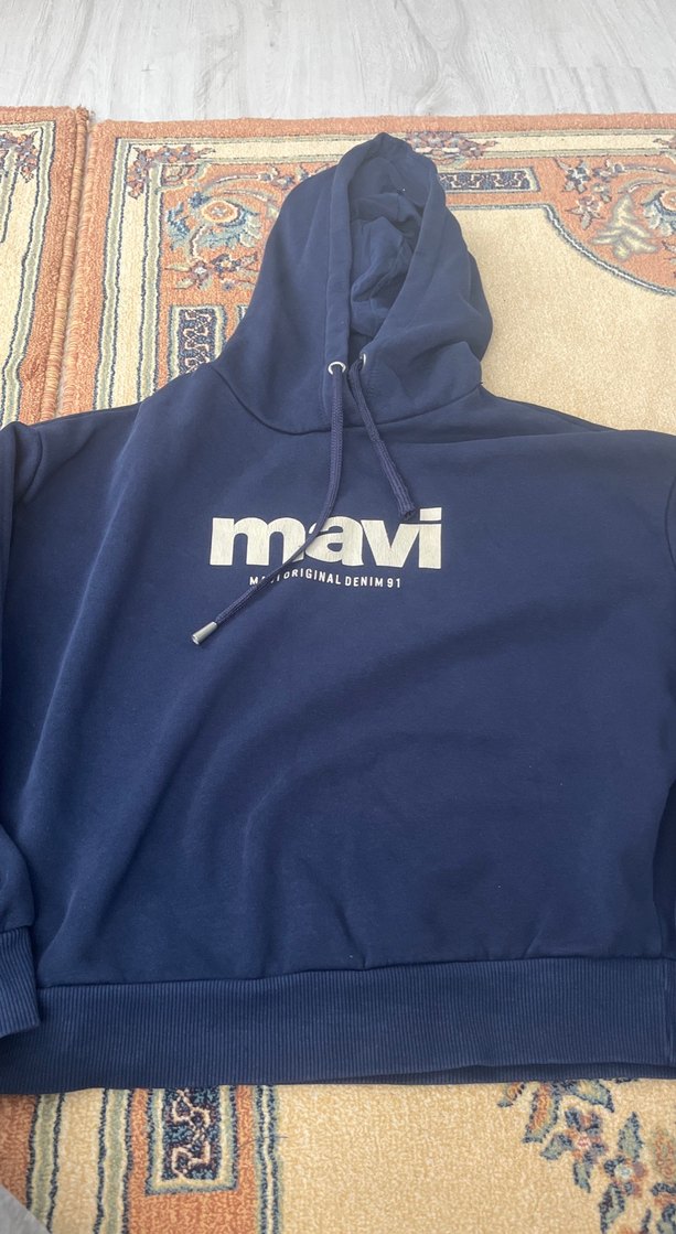 Mavi Kapüşonlu Fermuarlı Sweatshirt xs beden - Görsel 2