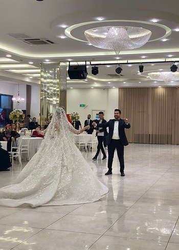 Uzun Kollu Beyaz Parlak A Kesim Gelinlik - Görsel 7