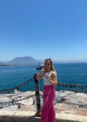 Pembe Uzun Bağlamalı yırtmaçlı Bohem - Görsel 3