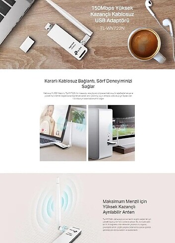 TP-Link TL-WN722N, N150 Mbps Yüksek Kazanımlı Kablosuz USB Adapt - Görsel 3
